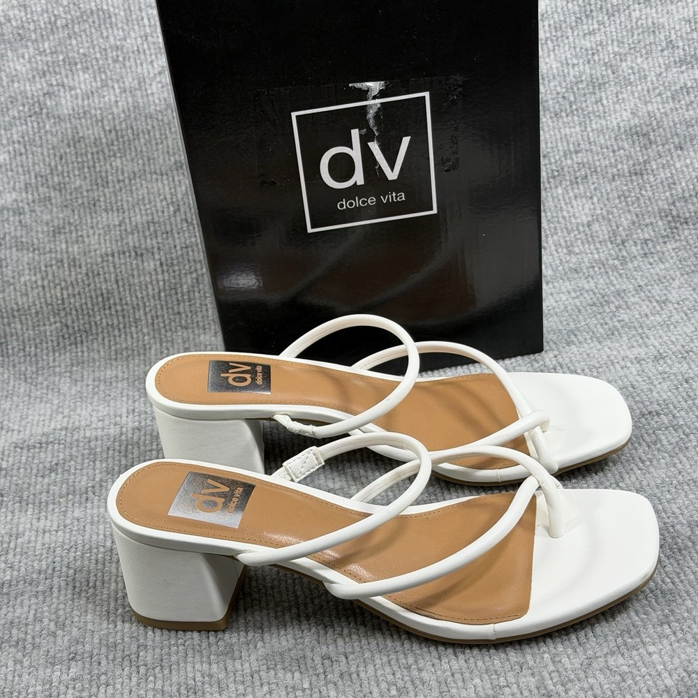 DV Dolce Vita Size-7 Women's Lumena Strappy Thong Block Heel Sandals White‎